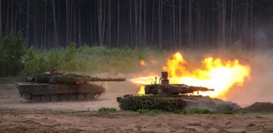 Division 2025: Die Kampfkraft der 10. Panzerdivision stellten die Panzerhaubitze 2000 (nicht im Bild), der Kampfpanzer Leopard sowie der Schützenpanzer Puma bei der Übung „Grand Quadriga 24“ in Litauen eindrucksvoll unter Beweis. (Foto © 10. Panzerdivision)