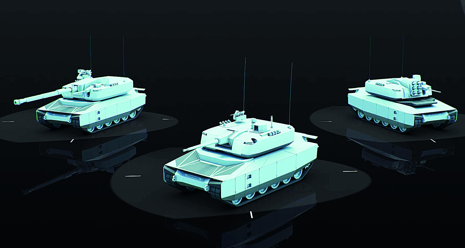 Das MGCS besteht aus den drei Plattformen Kanonenwagen (links), Unterstützungsfahrzeug (Mitte) und Flugkörperträger (rechts) sowie einer Combat Cloud.