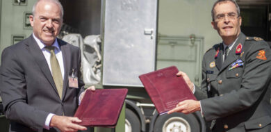 Contract signing in the Netherlands by Major General Ivo de Jong Deputy Director of Defence Materiel and Thomas Popp Managing Director of Kärcher w