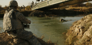 DSB being launched over river w
