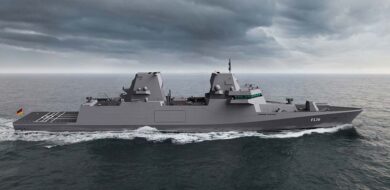 Artist Impression der F126, hier mit der von Rohde&Schwarz beigestellten KORA-Antenne. (Foto © Damen) 