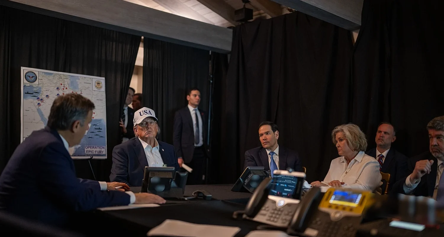 US-Präsident Donald Trump bei einer Besprechung zum Irankrieg in seinem Anwesen Mar-a-Lago.